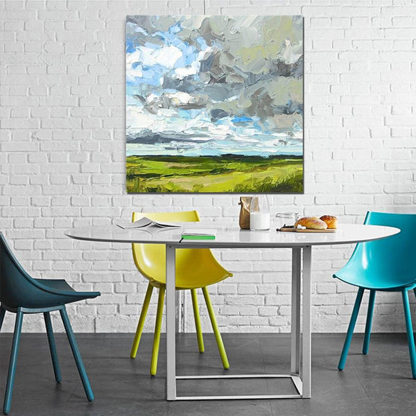 Large Acrylic Paintings for Bedroom, Heavy Texture Canvas Art, Abstract Landscape Painting, Grass Land under Sky Painting, Landscape Paintings for Living Room-ArtWorkCrafts.com