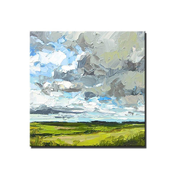 Large Acrylic Paintings for Bedroom, Heavy Texture Canvas Art, Abstract Landscape Painting, Grass Land under Sky Painting, Landscape Paintings for Living Room-ArtWorkCrafts.com