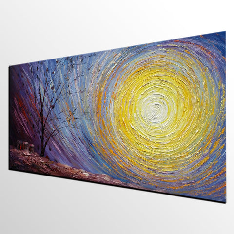 Tree Landscape Painting, Large Canvas Wall Art, Custom Modern Artwork, Heavy Texture Painting, Oil Painting-ArtWorkCrafts.com