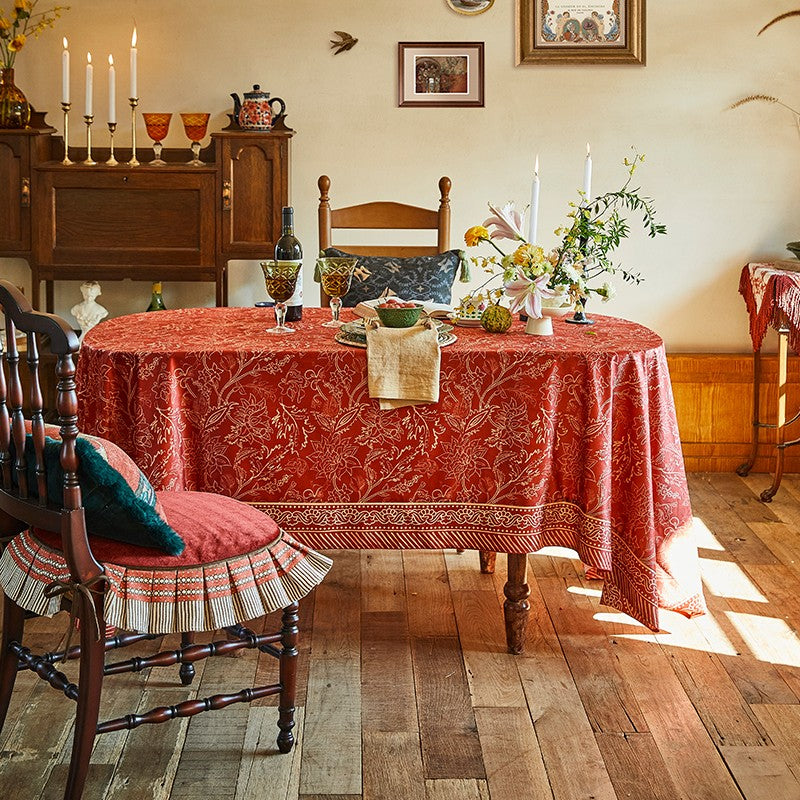 Large Modern Rectangle Tablecloth for Dining Room Table, Red Christmas Flower Pattern Tablecloth for Oval Table, Square Table Covers for Kitchen, Farmhouse Table Cloth for Round Table-ArtWorkCrafts.com