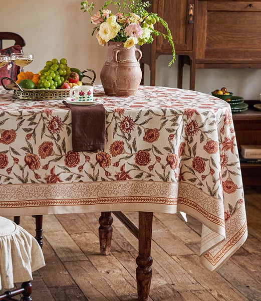 Flower Farmhouse Table Covers, Square Tablecloth for Round Table, Long Rectangular Tablecloth for Dining Room Table, Extra Large Modern Tablecloth for Living Room-ArtWorkCrafts.com