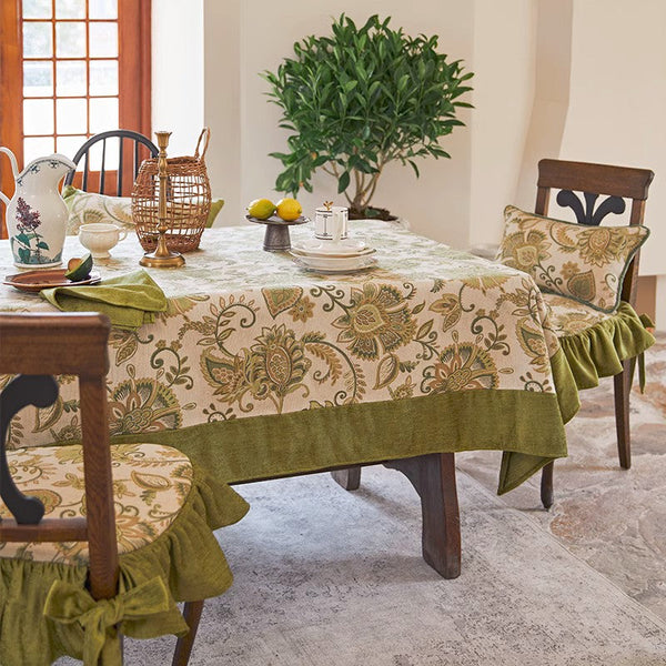 Extra Large Modern Tablecloth Ideas for Dining Room Table, Green Flower Pattern Table Cover for Kitchen, Outdoor Picnic Tablecloth, Rectangular Tablecloth for Round Table-ArtWorkCrafts.com