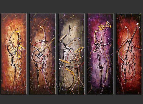 Modern Paintings for Living Room, 5 Piece Abstract Painting, Musician Painting, Music Painting, Acrylic Canvas Painting-ArtWorkCrafts.com