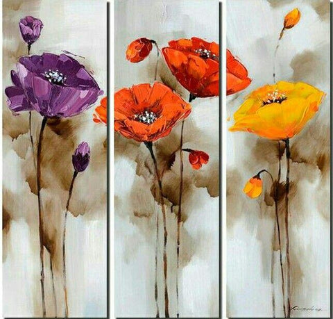 Simple Canvas Art, Flower Canvas Paintings, Flower Abstract Art, Bedroom Abstract Painting, 3 Piece Wall Art, Heavy Texture Canvas Art-ArtWorkCrafts.com