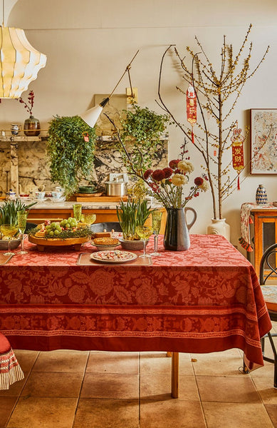 Christmas Table Cloth, Wedding Tablecloth, Red Flower Pattern Tablecloth for Home Decoration, Rectangle Tablecloth for Dining Room Table, Square Tablecloth-ArtWorkCrafts.com