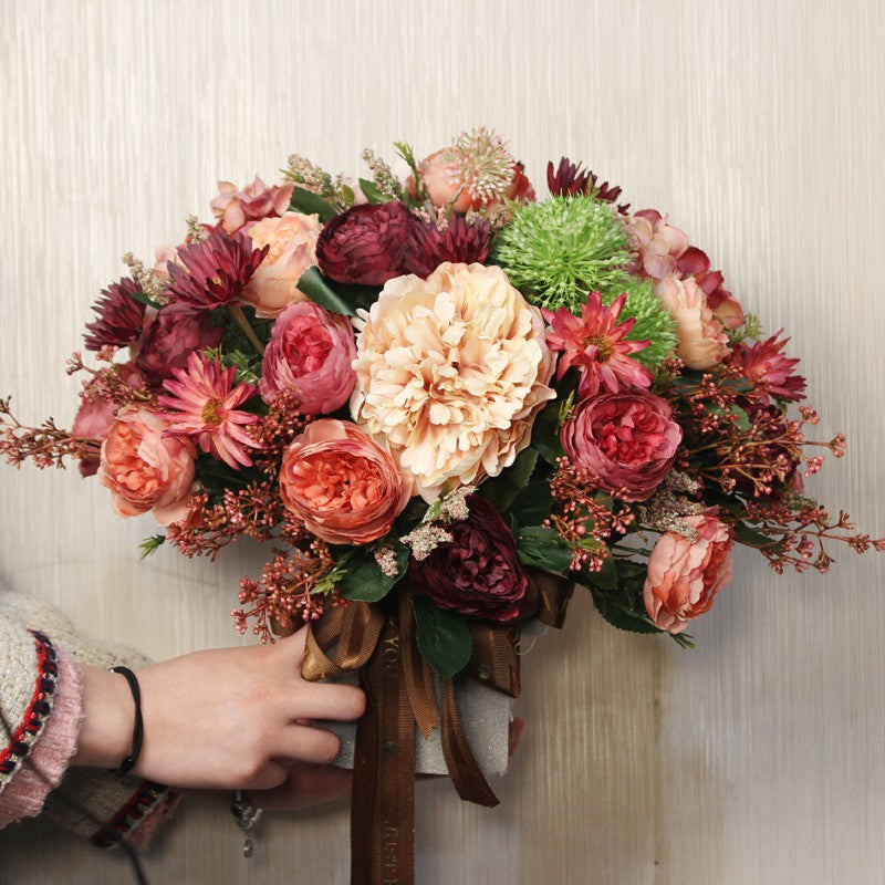 Large Bunch of Autumn Flowers Arrangement, Peony Faux Silk Floral Bouquet Table Centerpiece, Amazing Artificial Floral Arrangement for Dining Room-ArtWorkCrafts.com