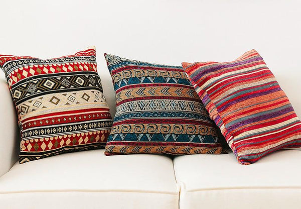 Bohemian Decorative Sofa Pillows, Geometric Pattern Chenille Throw Pillow for Couch, Decorative Throw Pillows-ArtWorkCrafts.com