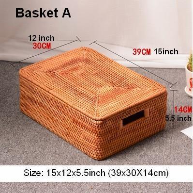 Large Rectangular Storage Baskets for Bathroom, Wicker Storage Basket with Lid, Extra Large Storage Baskets for Clothes, Storage Baskets for Shelves-ArtWorkCrafts.com