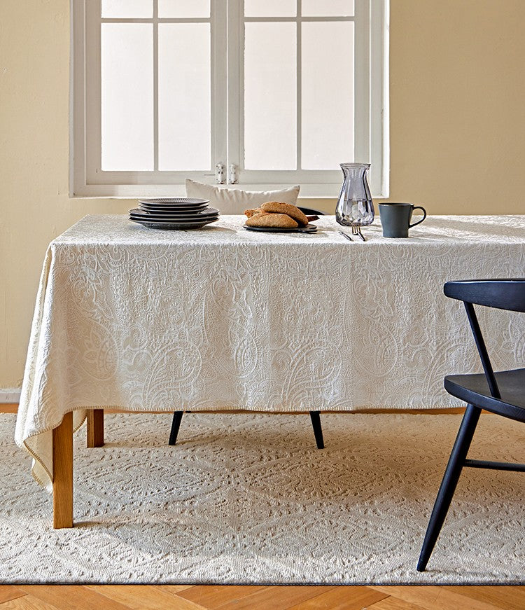 Simple Modern Rectangle Tablecloth for Dining Room Table, Cotton and Linen Flower Pattern Table Covers for Round Table, Square Tablecloth for Kitchen-ArtWorkCrafts.com