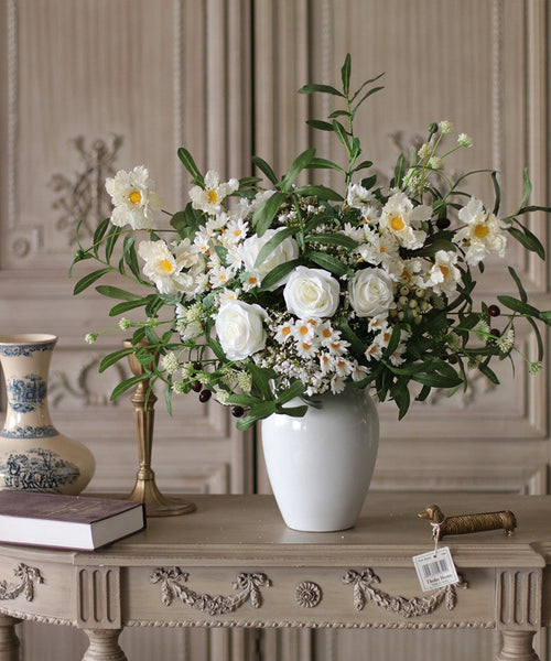 Beautiful Spring Flower Arrangement for Home Decoration, Large Bunch of Daisy and Rose Branch, Table Centerpiece, Real Touch Artificial Floral for Living Room-ArtWorkCrafts.com