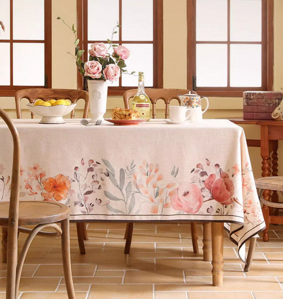 Spring Flower Rustic Table Cover, Rectangle Tablecloth for Dining Table, Extra Large Modern Tablecloth, Square Linen Tablecloth for Coffee Table-ArtWorkCrafts.com