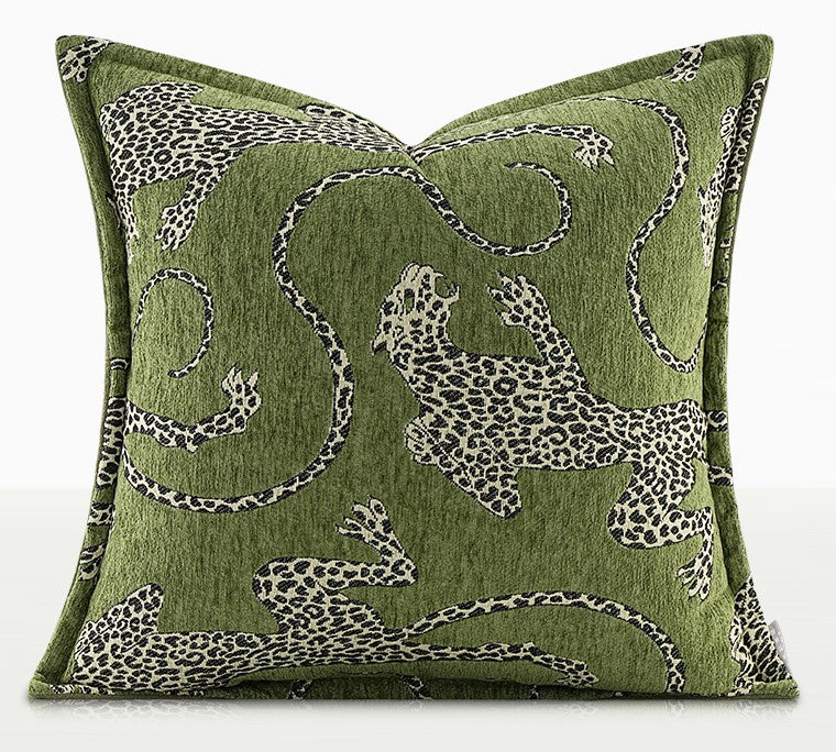 Green Decorative Pillow Covers, Large Modern Sofa Pillow Cases, Cheetah Modern Pillows for Couch, Abstract Decorative Throw Pillows for Living Room-ArtWorkCrafts.com