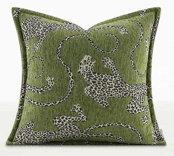 Green Decorative Pillow Covers, Large Modern Sofa Pillow Cases, Cheetah Modern Pillows for Couch, Abstract Decorative Throw Pillows for Living Room-ArtWorkCrafts.com