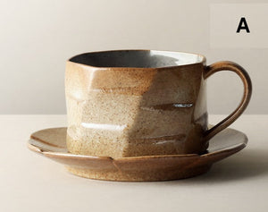 Unique Tea Cup and Saucer, Modern Handmade Pottery Coffee Cup, Creative Ceramic Coffee Cup with Saucer, Tea Cup Set for Afternoon Tea-ArtWorkCrafts.com