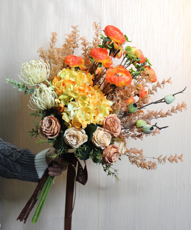 Modern Artificial Floral Arrangement for Bedroom, Large Bunch of Autumn Flowers Arrangement Interior Design, Creative Faux Silk Floral Bouquet Table Centerpiece-ArtWorkCrafts.com