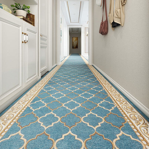 Entryway Runner Rugs, Easy Care Entrance Hallway Runners, Modern Extra Long Hallway Runners, Long Narrow Runner Rugs, Washable Kitchen Runner Rugs, Blue Hallway Runners-ArtWorkCrafts.com