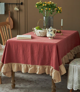 Square Tablecloth for Round Table, Red Modern Table Cloth, Ramie Tablecloth for Home Decoration, Extra Large Rectangle Tablecloth for Dining Room Table-ArtWorkCrafts.com