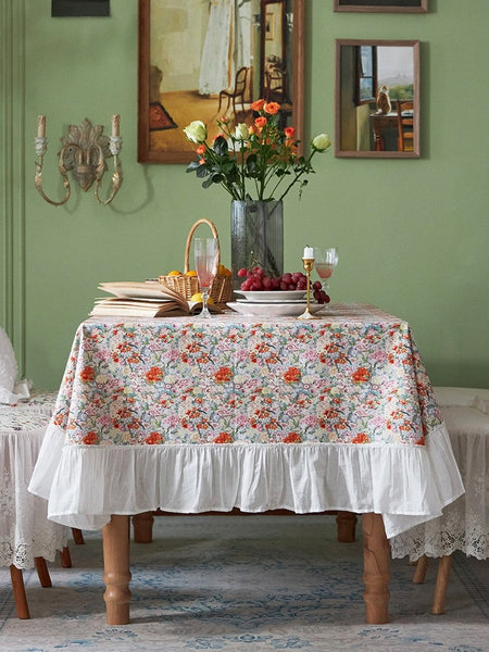 Extra Large Rectangle Tablecloth for Dining Room Table, Natural Spring Flower Farmhouse Table Cloth, Flower Pattern Cotton Tablecloth, Square Tablecloth for Round Table-ArtWorkCrafts.com