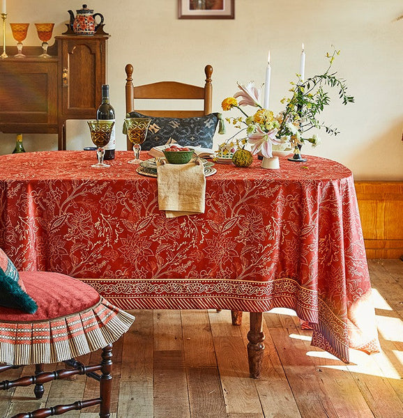 Large Modern Rectangle Tablecloth for Dining Room Table, Red Christmas Flower Pattern Tablecloth for Oval Table, Square Table Covers for Kitchen, Farmhouse Table Cloth for Round Table-ArtWorkCrafts.com