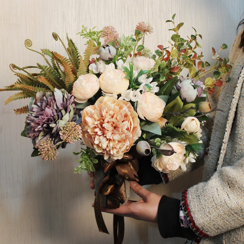 Large Bunch of Peony Flowers Arrangement for Dining Table, Faux Silk Floral Bouquet Table Centerpiece, Beautiful Artificial Floral Arrangement for Bedroom-ArtWorkCrafts.com