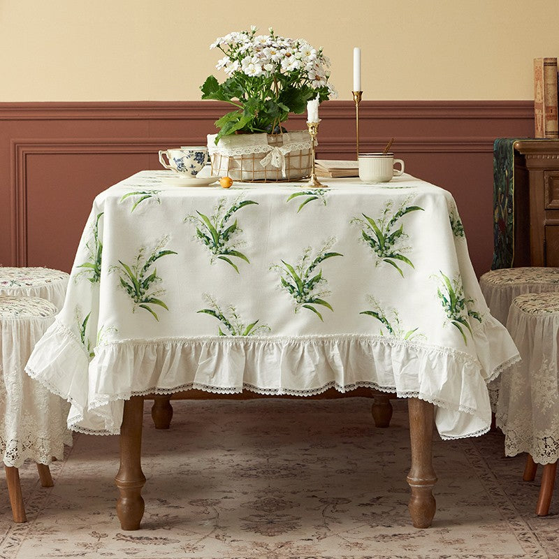 Cotton Embroidery Lace Rectangle Tablecloth for Dining Room Table, Farmhouse Table Cloth, Spring Flower Pattern Tablecloth, Square Tablecloth for Round Table-ArtWorkCrafts.com