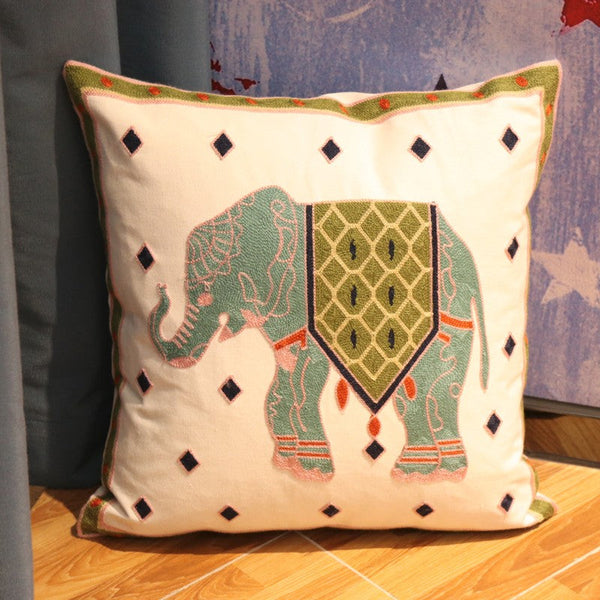 Elephant Embroider Cotton Pillow Covers, Farmhouse Decorative Sofa Pillows, Cotton Decorative Pillows, Decorative Throw Pillows for Couch-ArtWorkCrafts.com