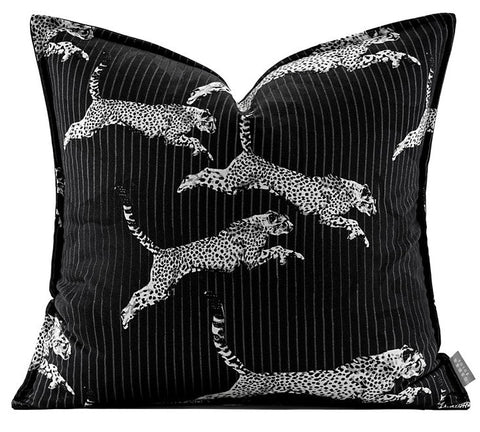 Large Modern Sofa Pillow Cases, Black Decorative Pillow Covers, Cheetah Modern Pillows for Couch, Abstract Decorative Throw Pillows for Living Room-ArtWorkCrafts.com