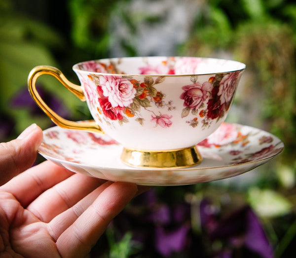 Unique Royal Coffee Cup and Saucer, Elegant Flower Ceramic Cups, Creative Bone China Porcelain Tea Cup Set, Beautiful British Tea Cups-ArtWorkCrafts.com