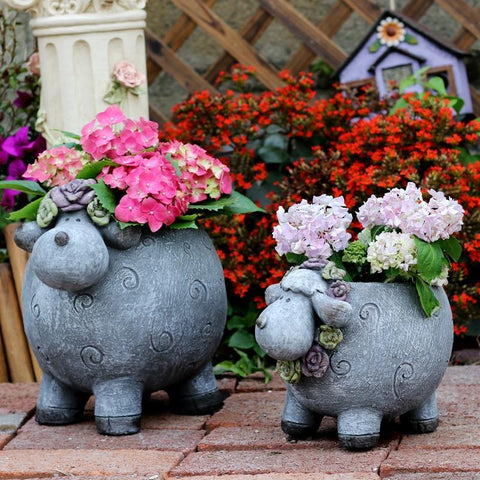 Lovely Sheep Statue for Garden, Sheep Flower Pot, Animal Statue for Garden Courtyard Ornament, Villa Outdoor Decor Gardening Ideas-ArtWorkCrafts.com