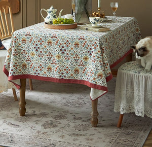 Large Rectangle Tablecloth for Home Decoration, Square Tablecloth for Round Table, Farmhouse Table Cloth Dining Room Table, Flower Pattern Tablecloth-ArtWorkCrafts.com