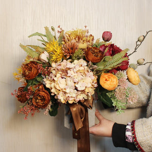 Modern Artificial Floral Arrangement for Bedroom, Large Bunch of Autumn Flowers Arrangement Interior Design, Peony Faux Silk Floral Bouquet Table Centerpiece-ArtWorkCrafts.com