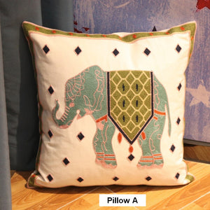 Elephant Embroider Cotton Pillow Covers, Farmhouse Decorative Sofa Pillows, Cotton Decorative Pillows, Decorative Throw Pillows for Couch-ArtWorkCrafts.com