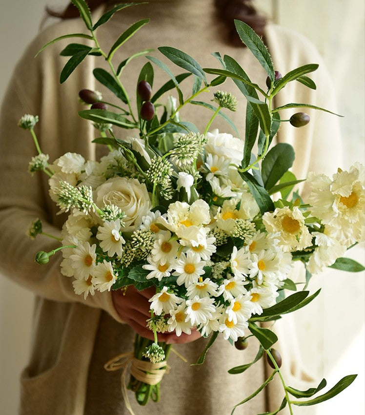 Beautiful Spring Flower Arrangement for Home Decoration, Large Bunch of Daisy and Rose Branch, Table Centerpiece, Real Touch Artificial Floral for Living Room-ArtWorkCrafts.com