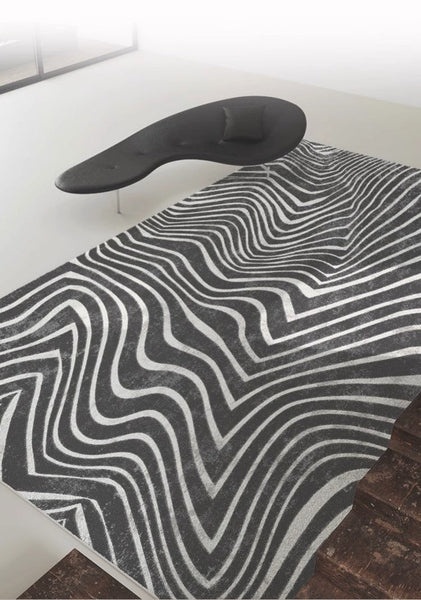 Abstract Contemporary Rugs for Bedroom, Black Stripe Area Rugs under Sofa, Mid Century Area Rugs for Living Room, Modern Carpets for Office, Dining Room Floor Rugs-ArtWorkCrafts.com