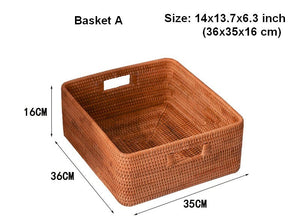 Storage Basket for Shelves, Large Rectangular Storage Baskets, Storage Baskets for Kitchen, Woven Rattan Storage Baskets for Bedroom-ArtWorkCrafts.com