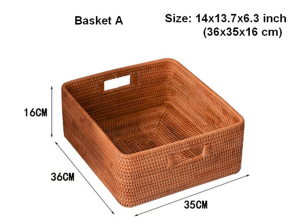 Storage Basket for Shelves, Large Rectangular Storage Baskets, Storage Baskets for Kitchen, Woven Rattan Storage Baskets for Bedroom-ArtWorkCrafts.com