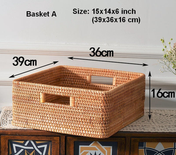 Laundry Storage Baskets, Rattan Storage Baskets for Kitchen, Storage Basket for Shelves, Kitchen Storage Basket, Storage Baskets for Bathroom-ArtWorkCrafts.com