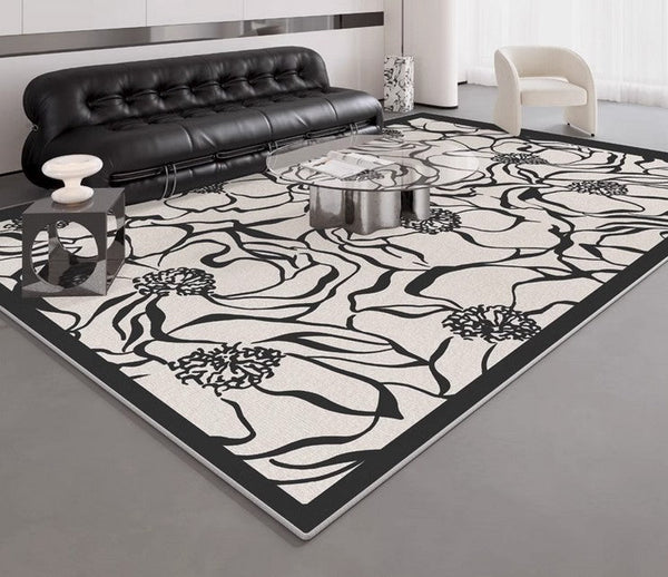 Flower Pattern Contemporary Modern Rugs, Modern Rugs for Living Room, Abstract Contemporary Rugs Next to Bed, Modern Rugs for Dining Room-ArtWorkCrafts.com