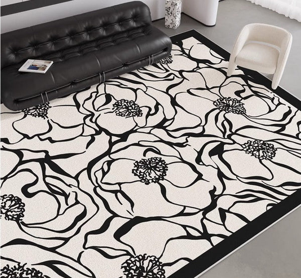 Flower Pattern Contemporary Modern Rugs, Modern Rugs for Living Room, Abstract Contemporary Rugs Next to Bed, Modern Rugs for Dining Room-ArtWorkCrafts.com