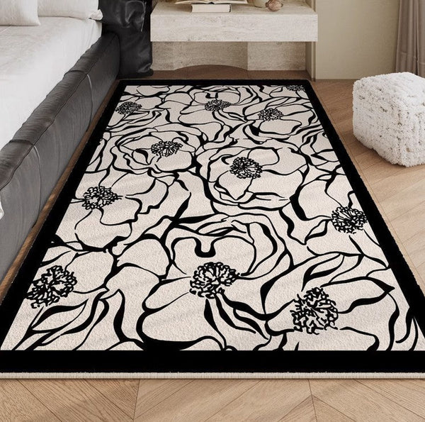 Modern Rugs for Living Room, Flower Pattern Contemporary Modern Rugs, Abstract Contemporary Rugs Next to Bed, Modern Rugs for Dining Room-ArtWorkCrafts.com