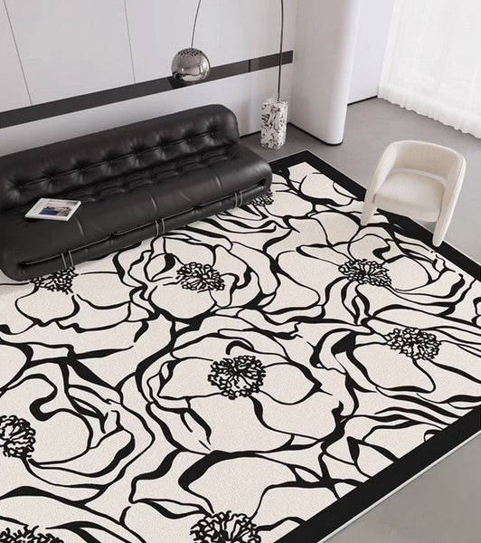 Flower Pattern Contemporary Modern Rugs, Modern Rugs for Living Room, Abstract Contemporary Rugs Next to Bed, Modern Rugs for Dining Room-ArtWorkCrafts.com