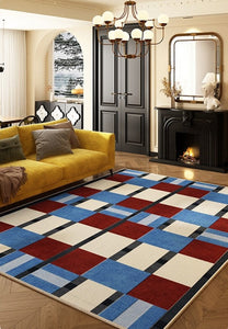 Dining Room Floor Carpets, Geometric Modern Rugs for Dining Room, Mid Century Modern Living Room Rugs, Blue Contemporary Area Rugs for Bedroom-ArtWorkCrafts.com