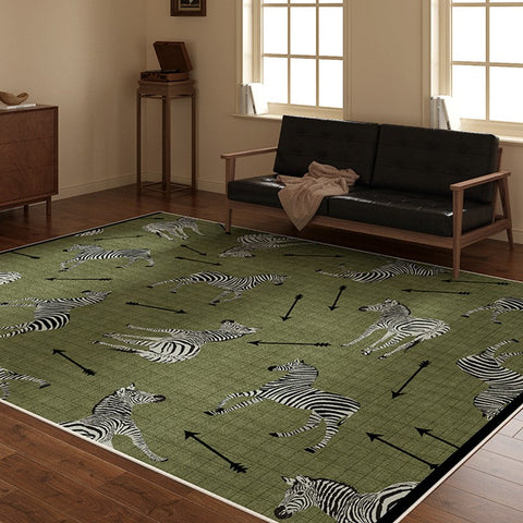 Large Contemporary Floor Carpets, Living Room Modern Area Rugs, Mid Century Zebra Green Rugs in Bedroom, Dining Room Modern Rugs-ArtWorkCrafts.com