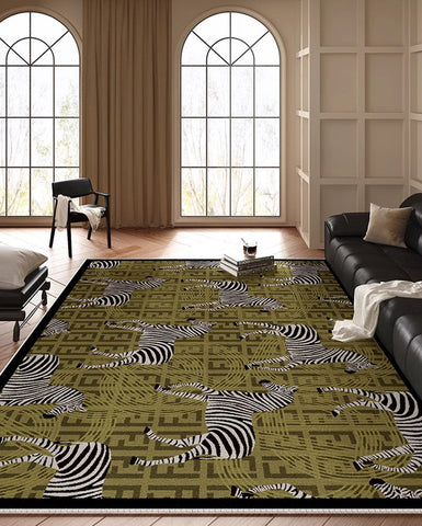 Mid Century Zebra Modern Rugs in Bedroom, Dining Room Modern Rugs, Living Room Modern Area Rugs, Large Contemporary Floor Carpets-ArtWorkCrafts.com