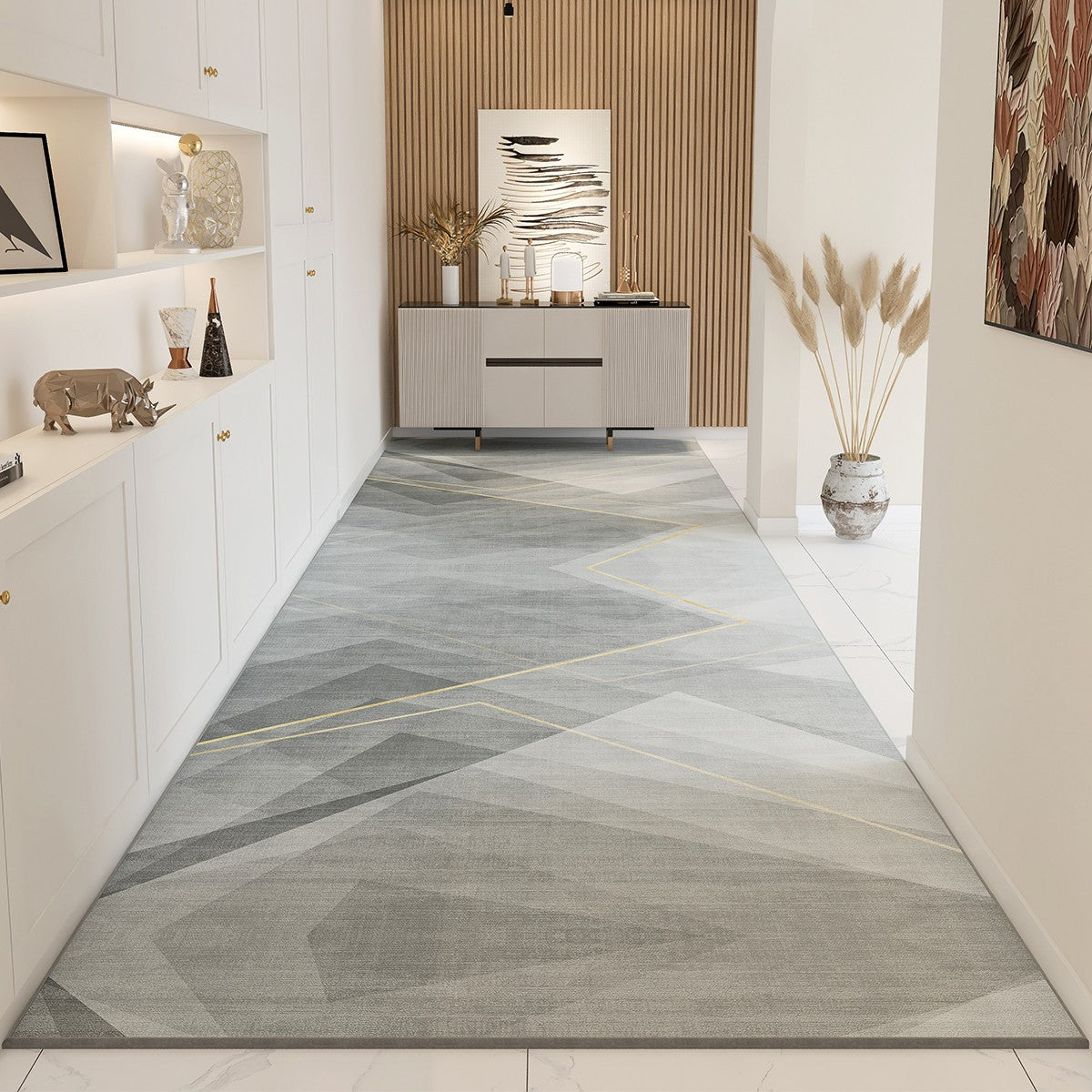 Geometric Modern Long Narrow Runner Rugs, Stain-resistant Non Slip Kitchen Runner Rugs, Washable Entrance Hallway Runners, Extra Long Narrow Hallway Runners, Entryway Runner Rug Ideas-ArtWorkCrafts.com