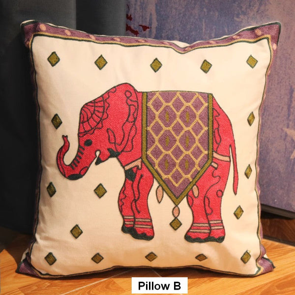 Elephant Embroider Cotton Pillow Covers, Farmhouse Decorative Sofa Pillows, Cotton Decorative Pillows, Decorative Throw Pillows for Couch-ArtWorkCrafts.com