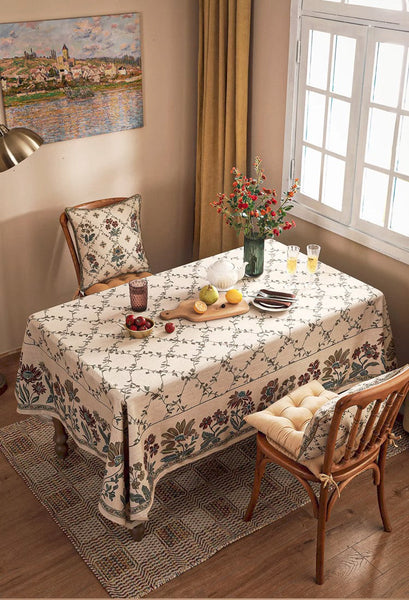 Farmhouse Table Cloth for Oval Table, Rustic Flower Pattern Linen Tablecloth for Kitchen Table, Modern Rectangle Tablecloth Ideas for Dining Room Table-ArtWorkCrafts.com