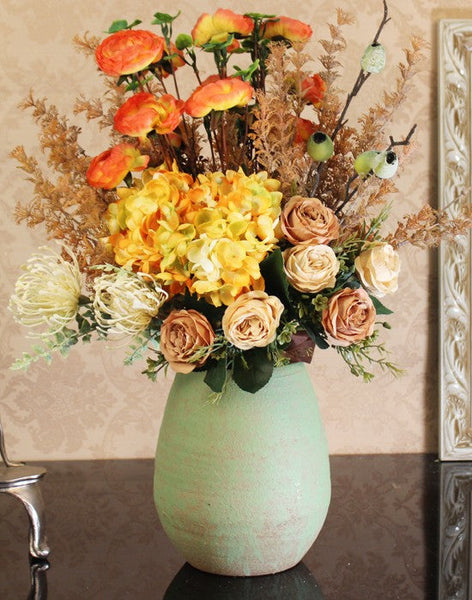 Modern Artificial Floral Arrangement for Bedroom, Large Bunch of Autumn Flowers Arrangement Interior Design, Creative Faux Silk Floral Bouquet Table Centerpiece-ArtWorkCrafts.com