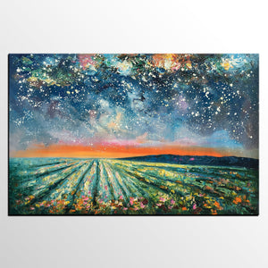 Abstract Landscape Painting, Starry Night Painting, Original Landscape Paintings, Heavy Texture Painting, Landscape Paintings for Living Room-ArtWorkCrafts.com