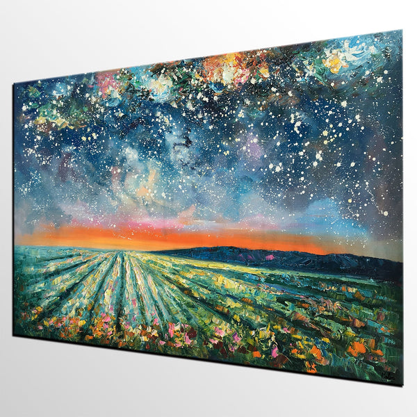 Abstract Landscape Painting, Starry Night Painting, Original Landscape Paintings, Heavy Texture Painting, Landscape Paintings for Living Room-ArtWorkCrafts.com